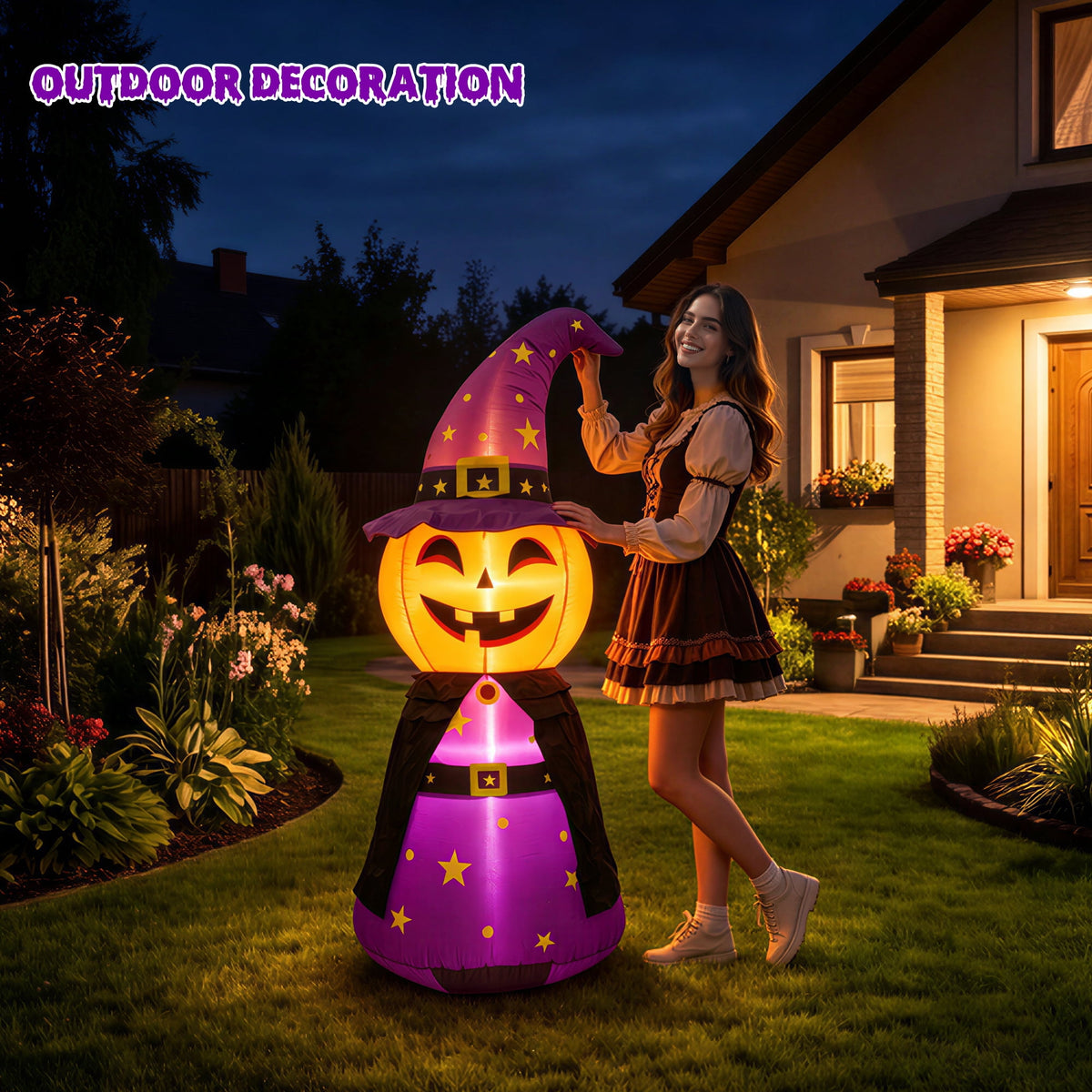 MAGOTAN 9 FT Halloween Inflatables Archway Outdoor Decorations Pumpkin Ghost Archway Halloween Inflatable Blow Up Pumpkin Tombstone Decoration Build-in LED Lights