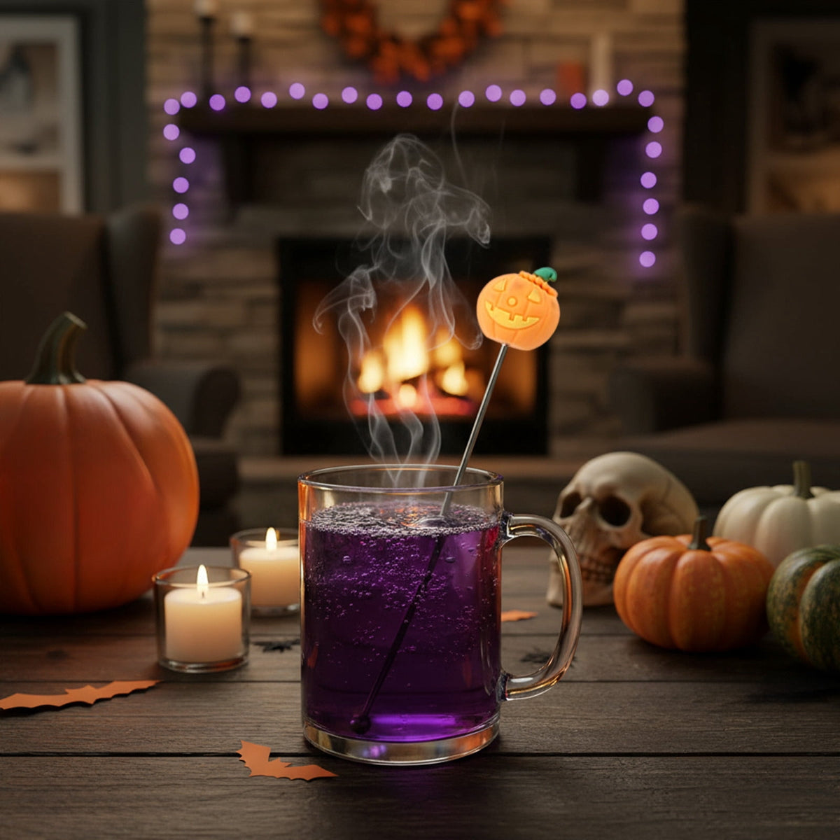 Stainless Steel Mixing Spoon for Cocktails – Halloween Barware, 304 Food - Grade Stirring Rod with Ghost, Witch Hat, Bat & Pumpkin Designs,Orange