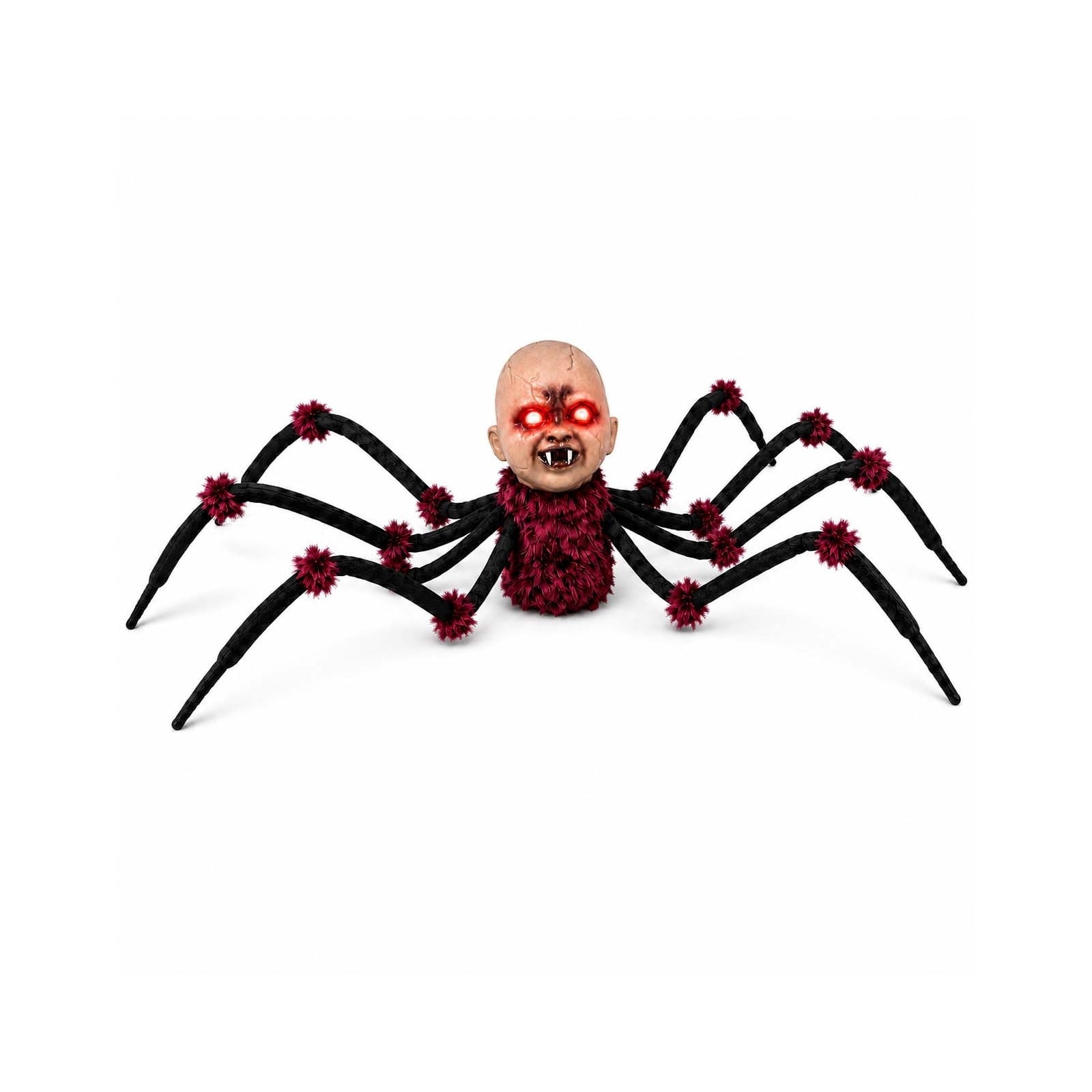 Halloween Animated Walking Spider Prop, Touch Activated Scary Baby Head Decoration with Flashing Red Eyes, Eerie Sounds and Poseable Legs for , Yard, and Party Display
