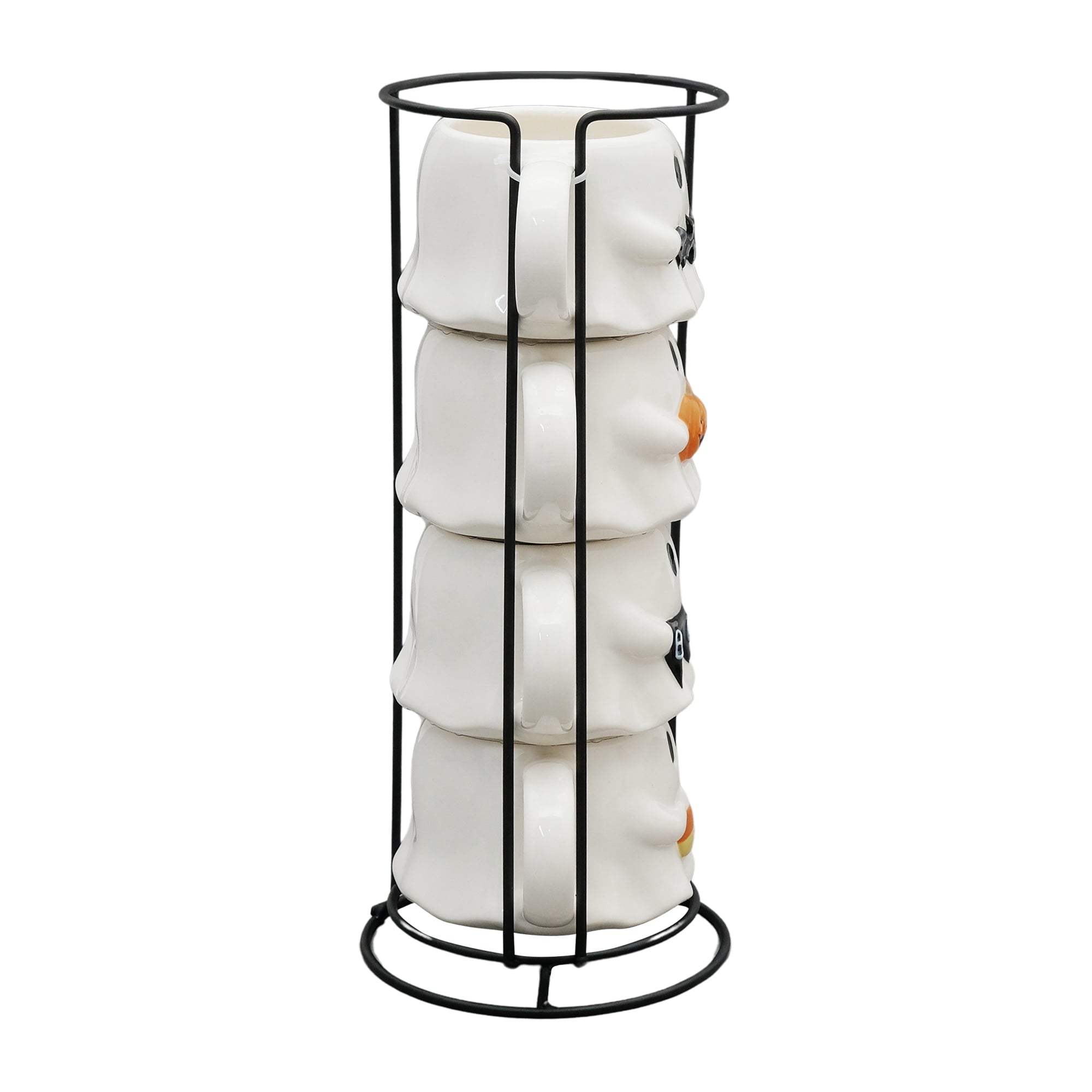 Way To Celebrate Halloween Ghost Stack Ceramic Mugs, 4-Pack, White, 12 fl oz