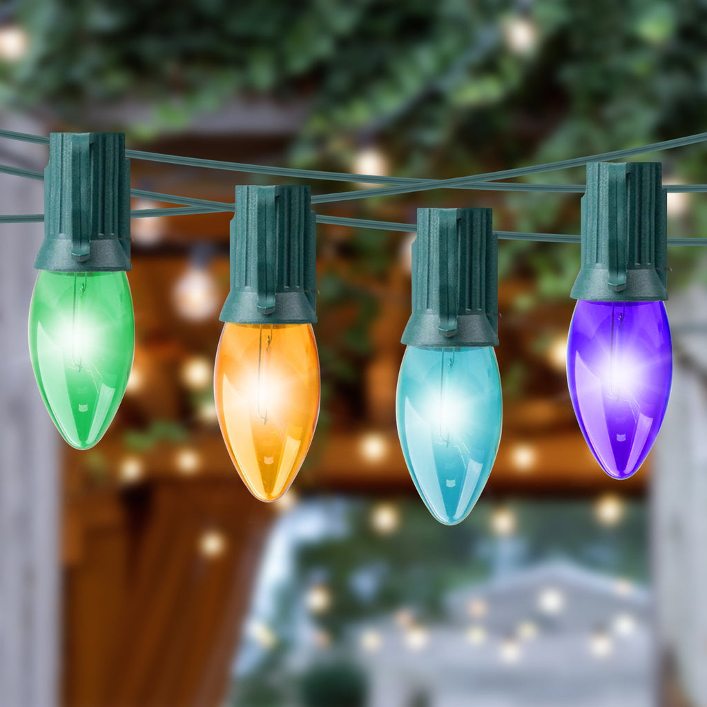 DAYBETTER 25.7ft Christmas Pathway Lights Outdoor, with 20pcs Multi-Color E17 C9 Bulbs, Hangable/Pluggable String Lights for Garden Decor