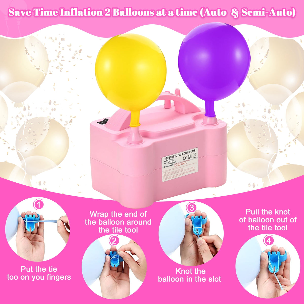Electric Balloon Pump, Portable Dual Nozzle Blower Air Balloon Pump & Inflator for All Balloons Party Wedding Decoration