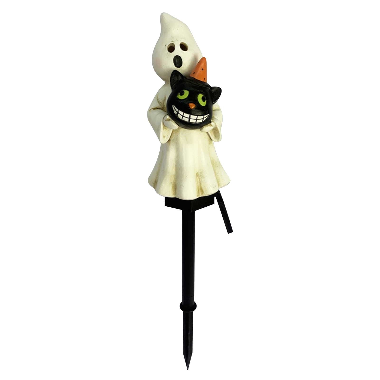 Btomtd Solar Lantern Light Outdoor Halloween Decor Resin Craft Pumpkin Ground Insertion Lamp for Garden Ghost Festival Solar LED Garden Light, C
