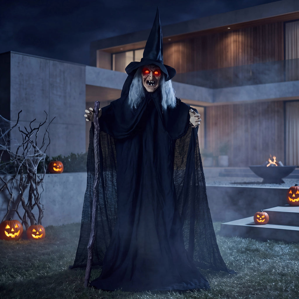 Joyfy 62"Halloween Standing Hunchback Witch with Light, Animatronics Large Halloween Decorations Outdoor, Radar Motion Activated with Creepy Sound & Eyes and Moving Head for Yard Garden Haunted Hous