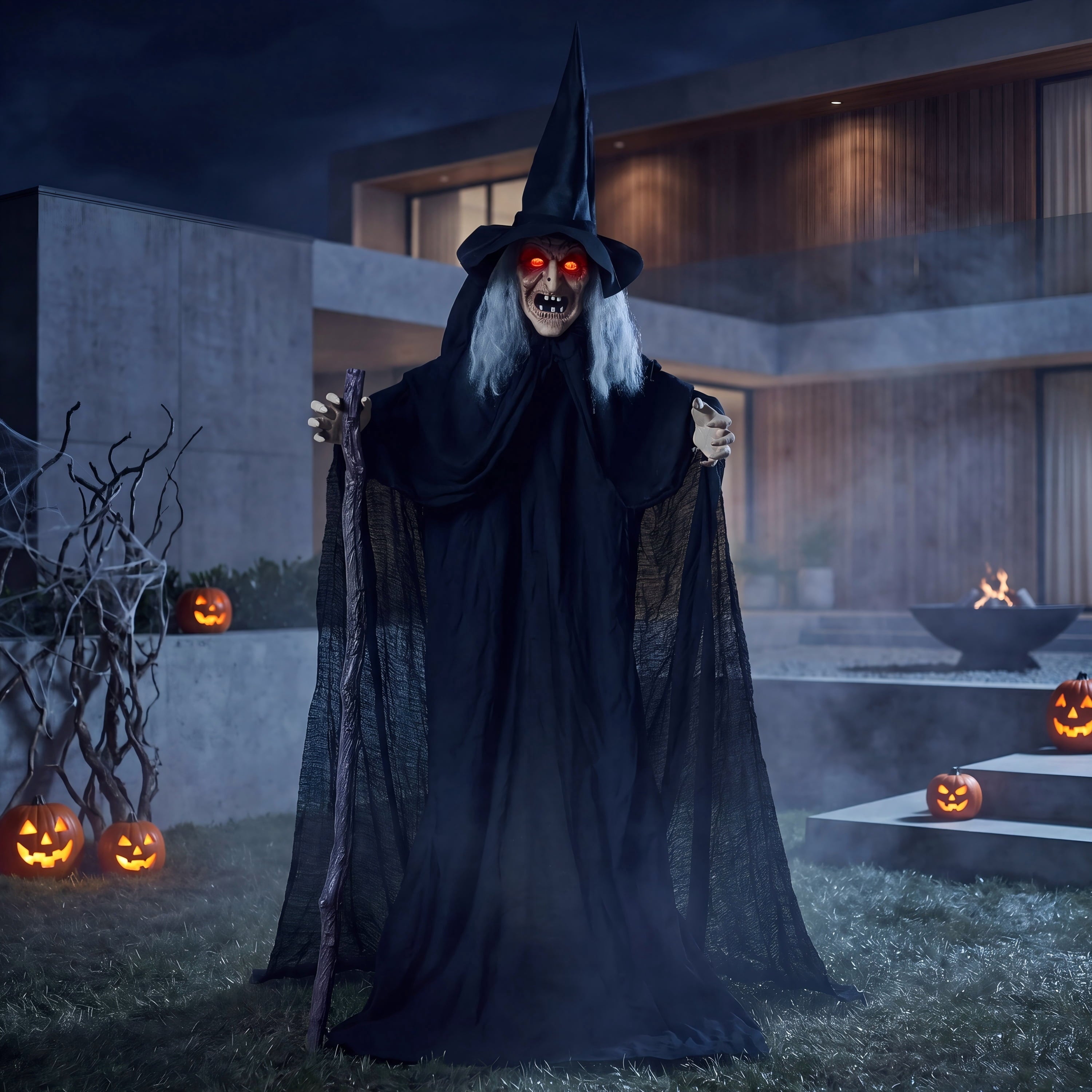 Joyfy 62"Halloween Standing Hunchback Witch with Light, Animatronics Large Halloween Decorations Outdoor, Radar Motion Activated with Creepy Sound & Eyes and Moving Head for Yard Garden Haunted Hous