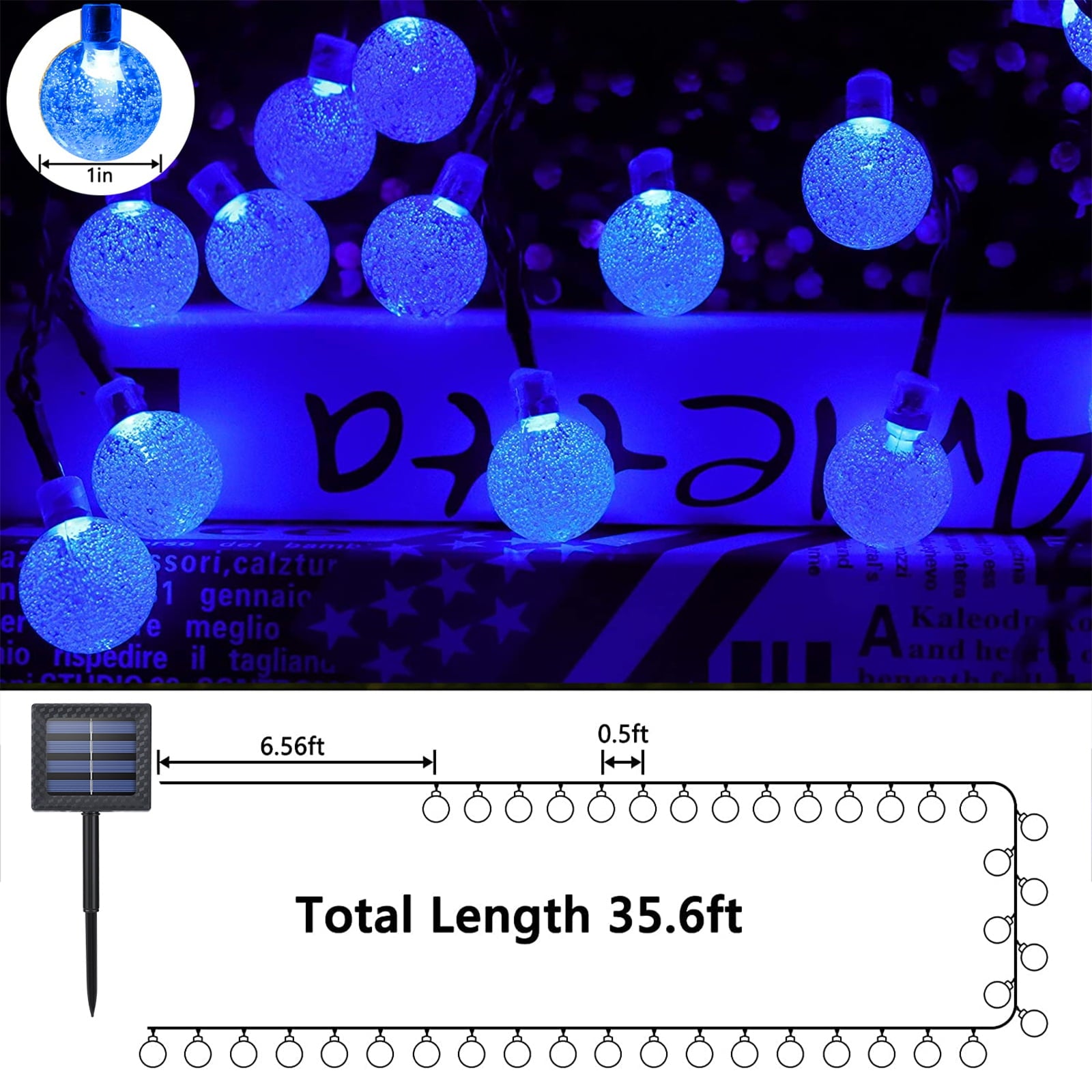 Toodour Solar String Lights Outdoor, 35.6ft 60 LED Waterproof Solar Powered Globe Patio Lights with 8 Modes for Garden Home Gazebo Yard Decorations (Warm White)