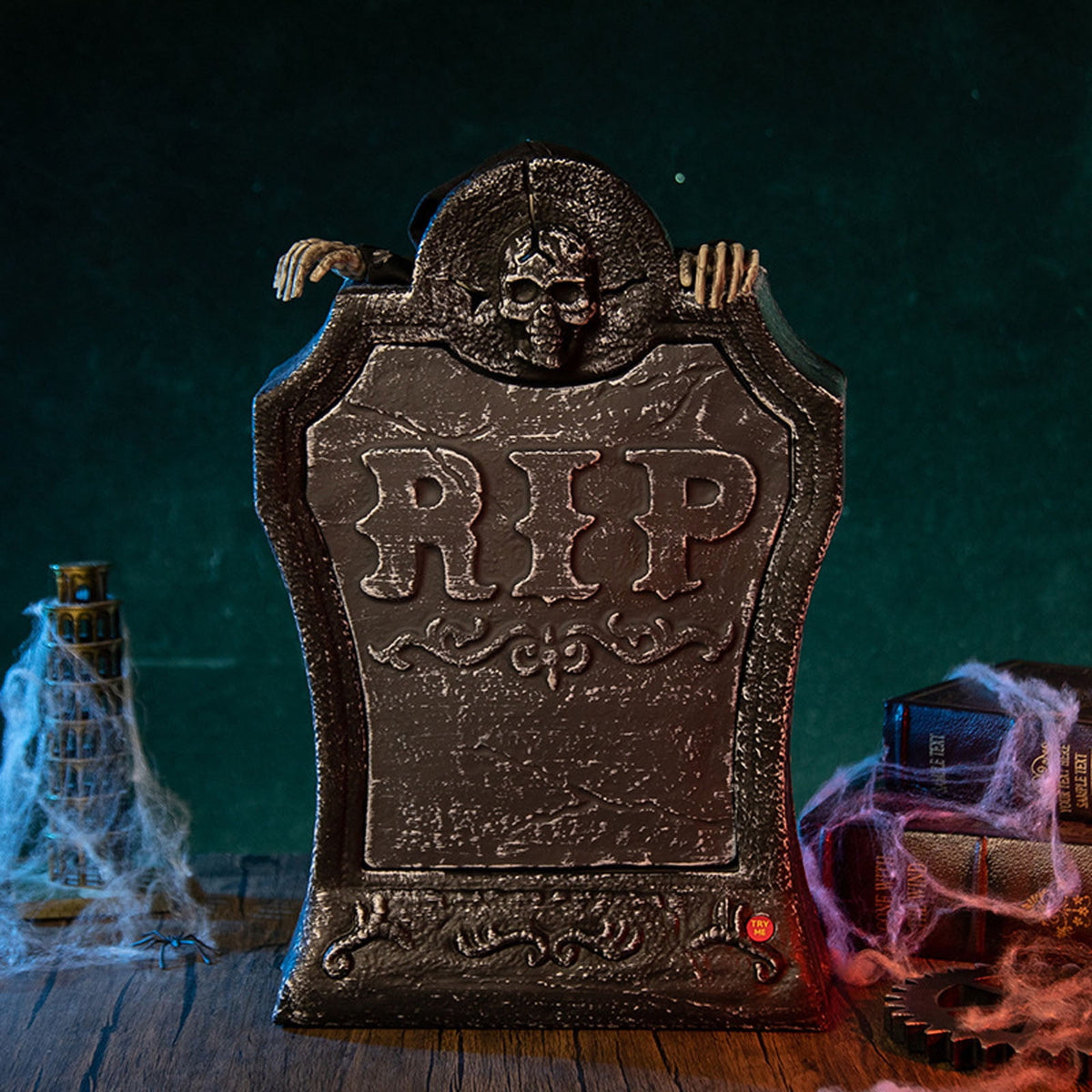 Aodebiao Halloween Animatronic Zombie Tombstone Animated Skeleton Decorations - Sensor Activated with Creepy Sound, Scary Move, Light Up Eyes, Spooky Decor Horror Prop for Indoor/Outdoor