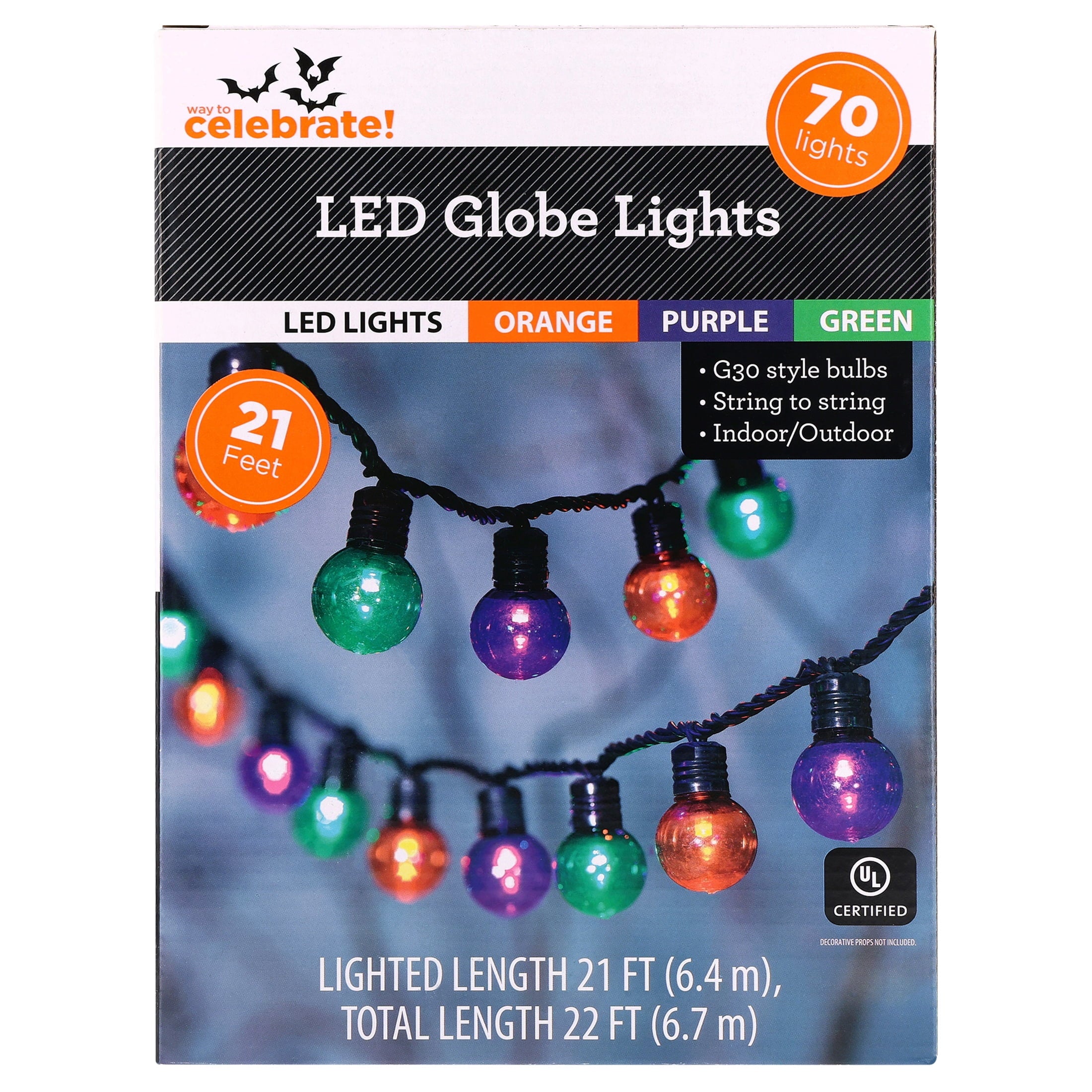 Indoor/Outdoor 70-Count LED G30 Globe String Lights, Multicolor, 21', Halloween by Way To Celebrate