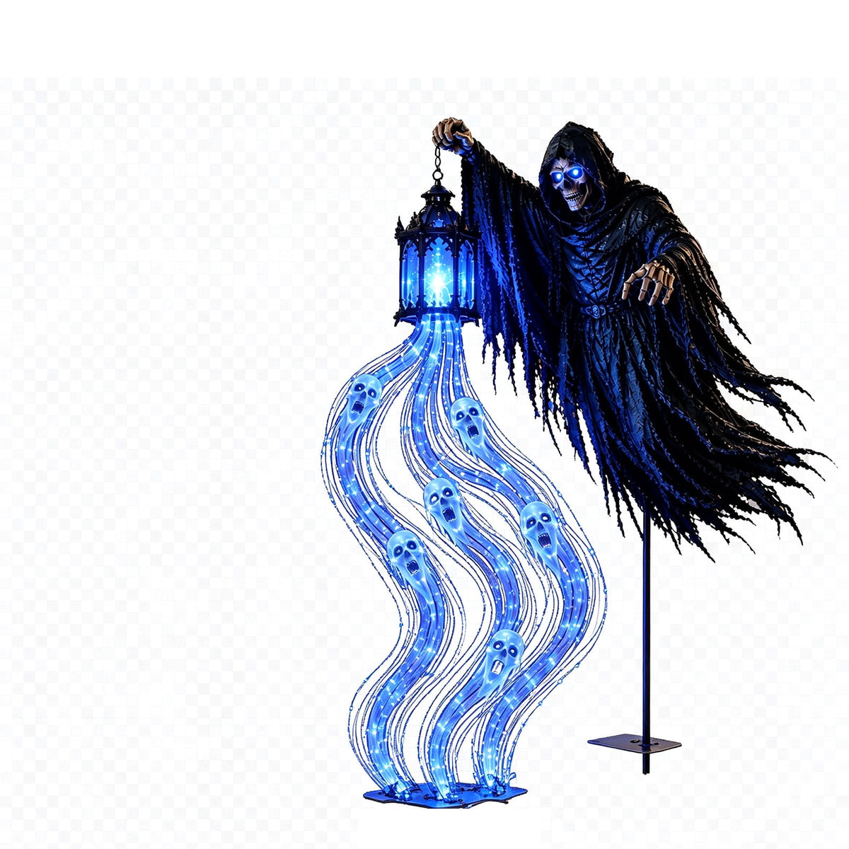 Halloween Witch Cauldron Garden Stake Lights, 2.7Ft LED Color Waterfall-Style Light Flow Flying Witch Garden Stake, Waterproof Weather Resistant Projector Lights for Outdoor Yard, Lawn, Pathway