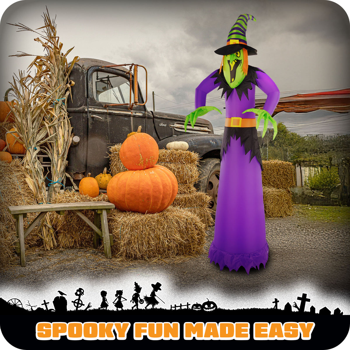 G128 10ft Witch Halloween Inflatable Outdoor Holiday Yard Decoration with LED Lights Fast Inflate