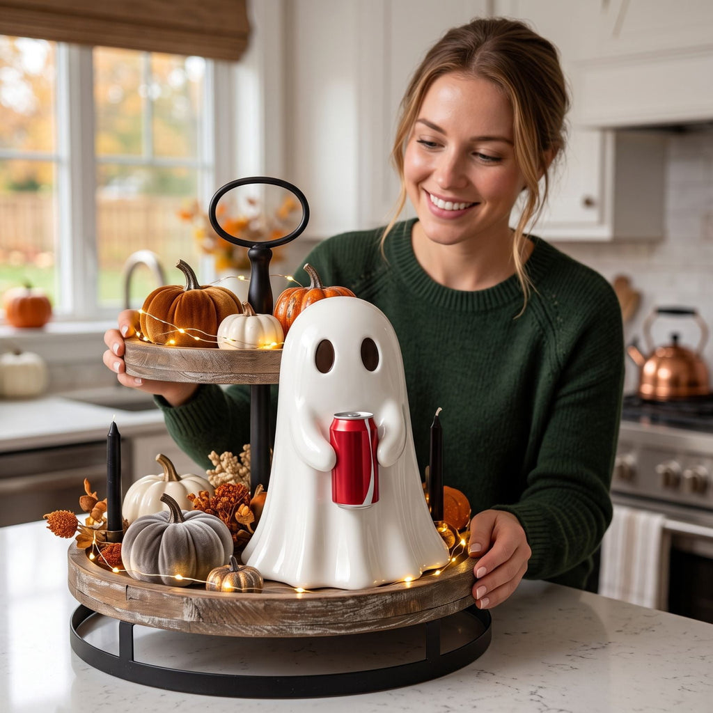 5.9" Halloween Cute Ghost Ghost Holding Coke, Ghost Coke Can Figurine Decor, Spooky Beverage Holder Figurine, Halloween Decorations For Tabletop, Party Decor (A)