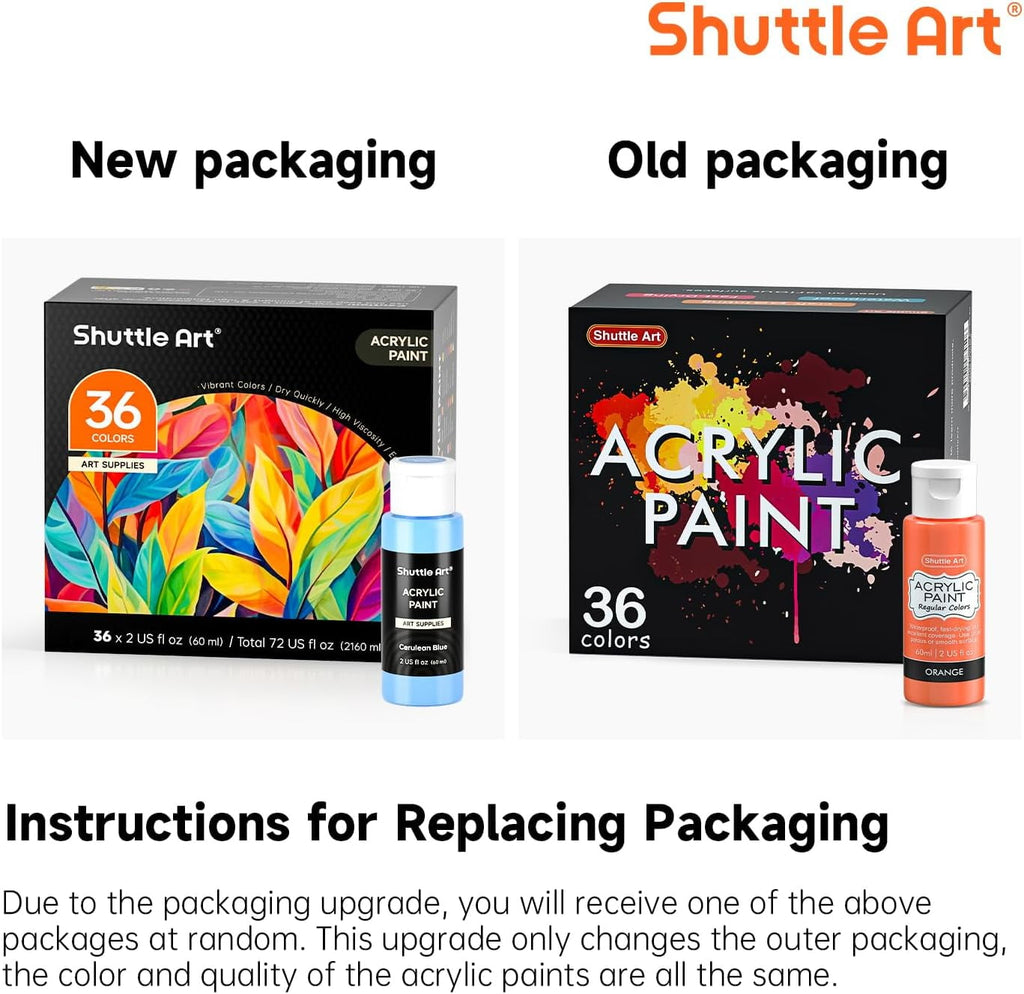 Shuttle Art Acrylic Paint Set, 36 Colors Acrylic Paint with Brushes & Palette, 2oz Bottles, Rich Pigments Non-toxic Paint for Artists Adults, Art Supplies for Canvas Rock Ceramic Wood Painting