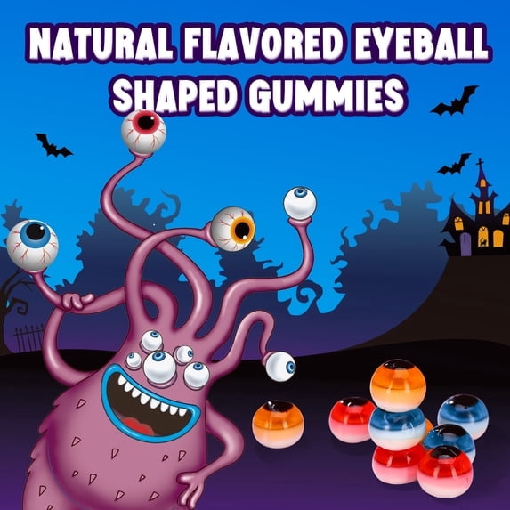 AMOS Cotton Candy Halloween Pizza, Eyeballs Candy for Party, Gluten-Free, 6 Count, 6.35 oz