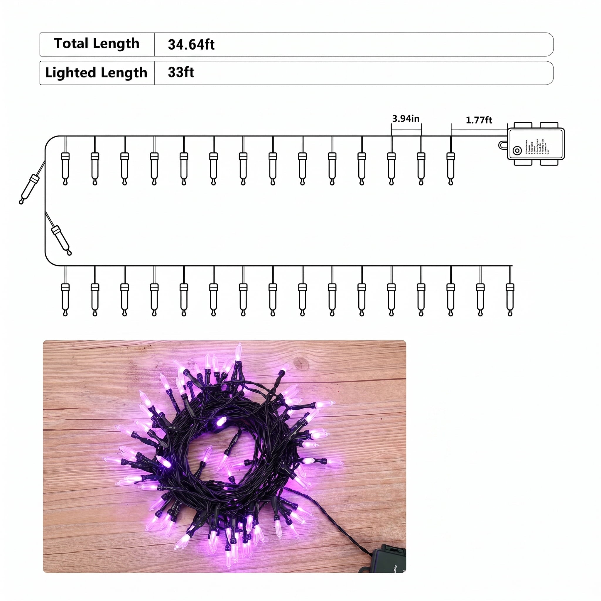 TETOU Halloween Lights, 33ft 100 LED Battery Halloween Lights, 8 Modes String Lights with Timer, Indoor Outdoor Waterproof mini Lights String for Halloween Bedroom Patio Decor - Orange & Purple