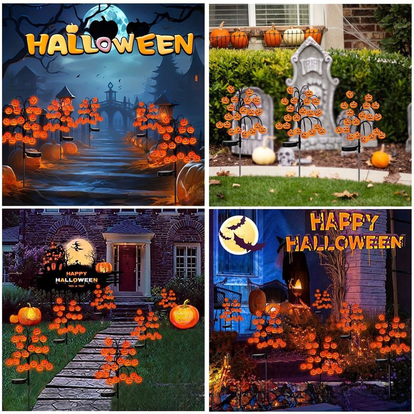 Btomtd 29.92 inch Solar Halloween Pumpkin Branch String Light 20 LED Waterproof Decorative Light for Outdoor Garden Terrace Pathway Trod Lighting Decor, Orange