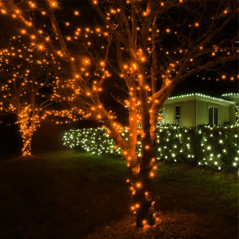 Orange Halloween Lights Battery Operated,Total 18Ft 50 LED Mini String with Timer 8 Modes Twinkle Outdoor Waterproof for Tree Garland Decor