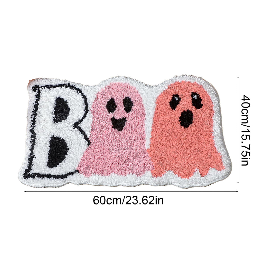 Halloween Door Mat Outdoor Boo Ghost Welcome Doormats for Front Door Non Slip Ghost Floor Mat Black White Stripe Halloween Rug for Entryway Front Porch Outside Decor