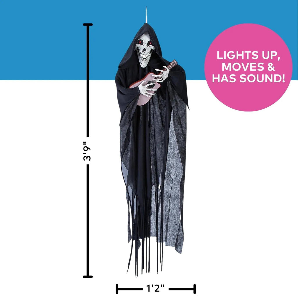 Morris Costumes 4 ft Hanging Animated Singing Reaper with Guitar - Black
