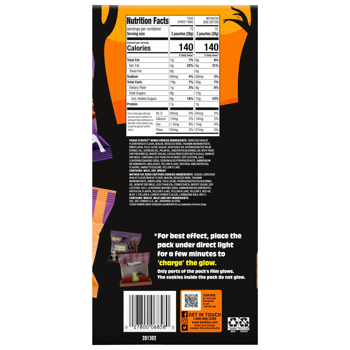 Keebler Trick Or Sweet Treat Variety Pack, Spookie Fudge Stripes Minis & Mother’s Eerie Critters, 30 Ct, 15 oz