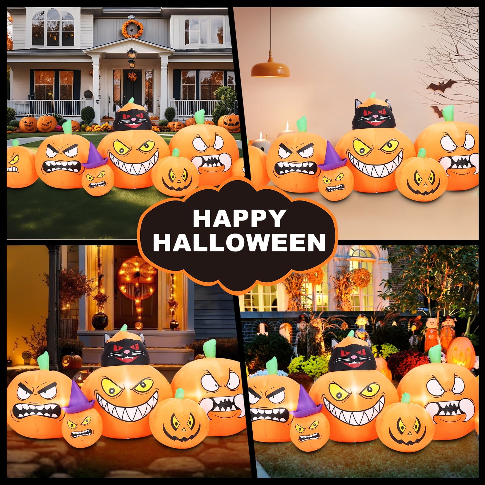 6 FT Halloween Inflatables Stacked Pumpkins Ghost with Build-in LEDs for Porch,Halloween Pumpkin Decor Blow up Yard Decorations