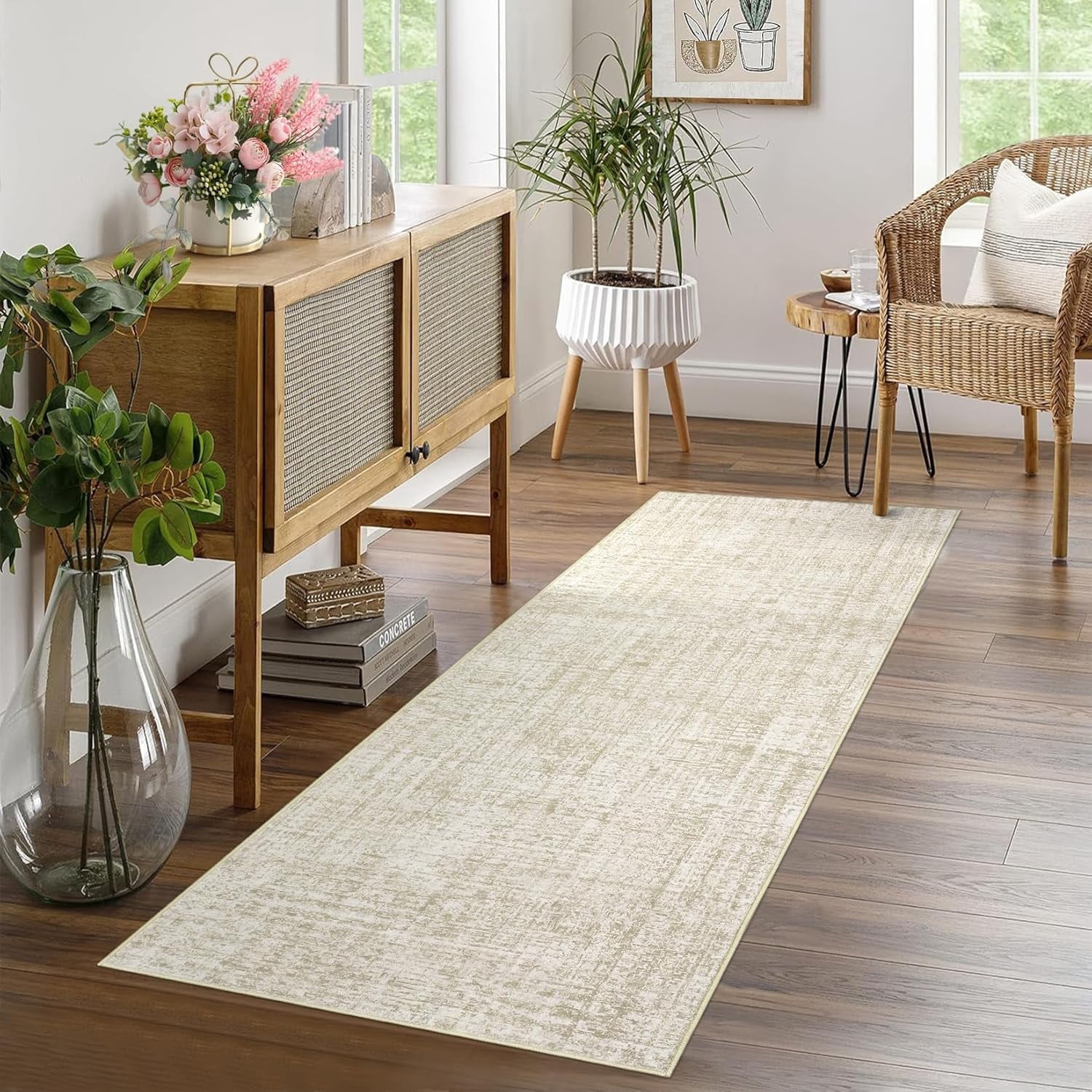 Modern Runner Rugs 2x6 Narrow Solid Color Hallway Rugs, Non-Shedding Low Pile Accent Carpet, Foldable Ultra-Thin Indoor Floor Cover for Laundry Room, Bedroom, Kitchen, Beige Brown