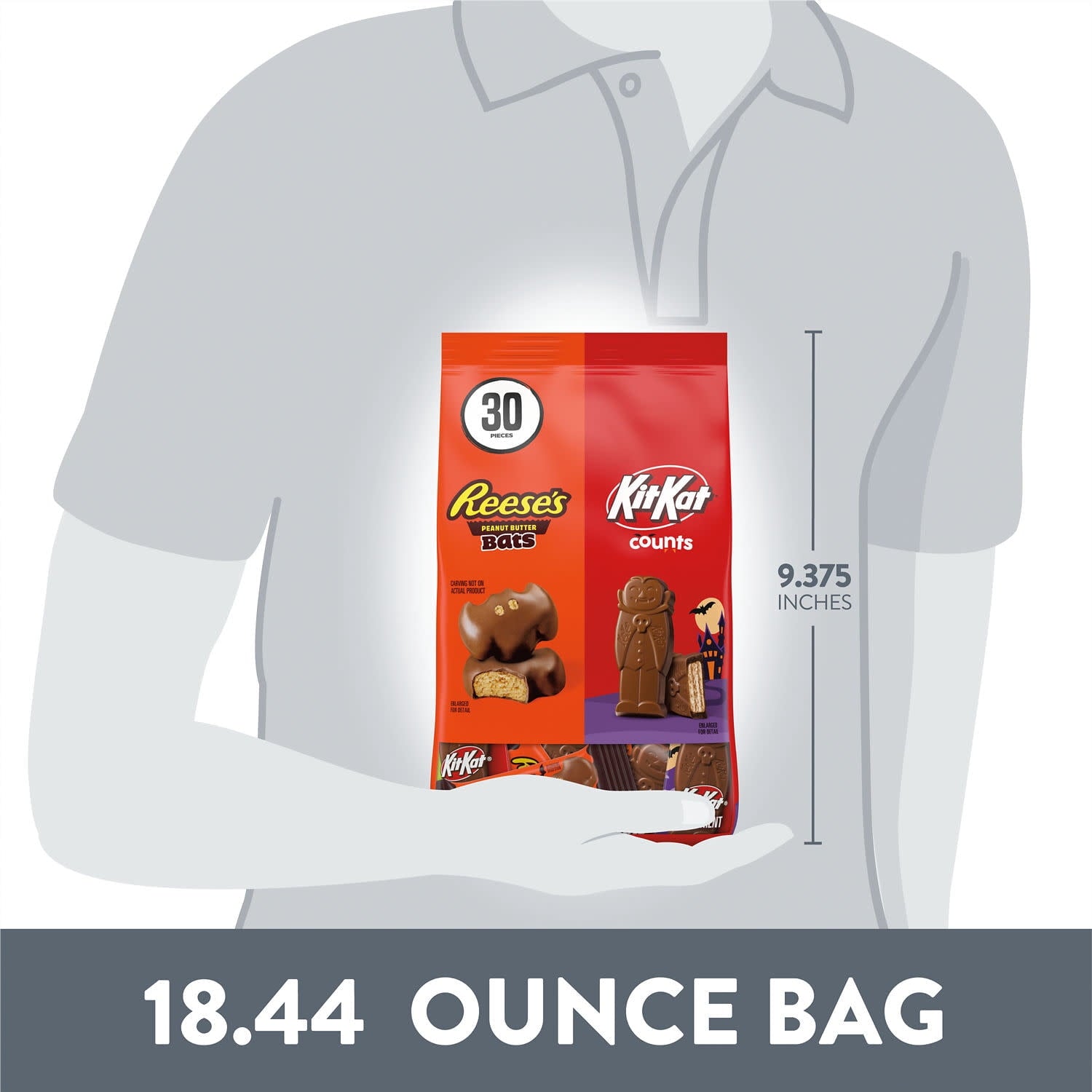 Kit Kat and Reese's Assorted Milk Chocolate, Halloween Candy Bag, 18.44 oz (30 Pieces)