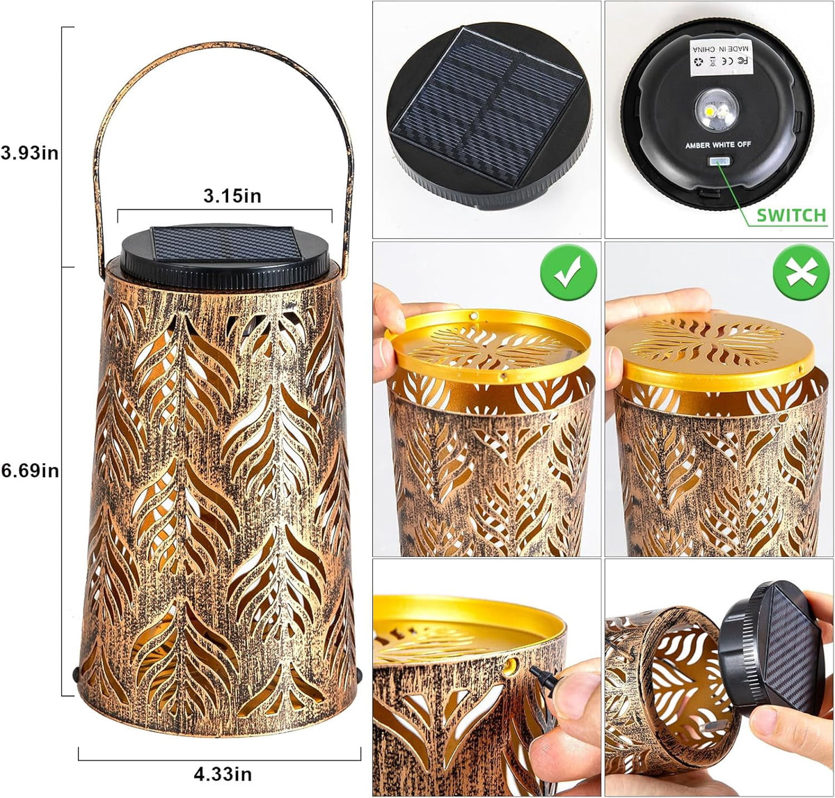2 Pack Solar Hanging Lantern Lights - Outdoor Waterproof Decorative Lanterns for Patio, Garden, Yard, Front Porch - Retro LED Lighting for Halloween, Christmas & Holiday Decor