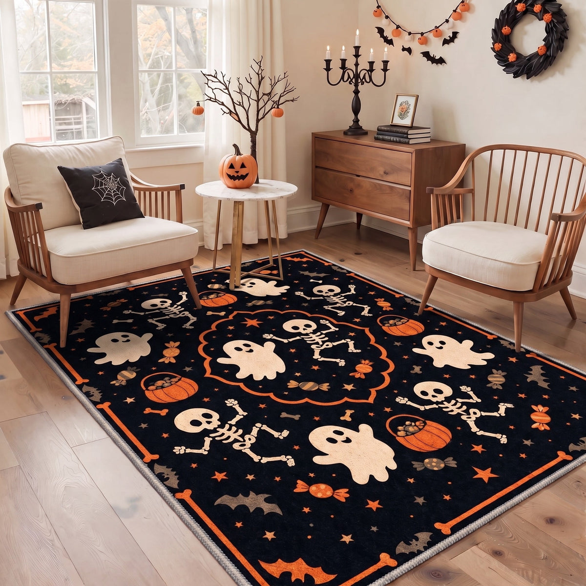 GENIMO 2'x3' Halloween Doormat, Washable Non Slip Soft Gothic Castle Outdoor Door Mat for Front Door Covered Porch Patio Entryway, Antique Gold