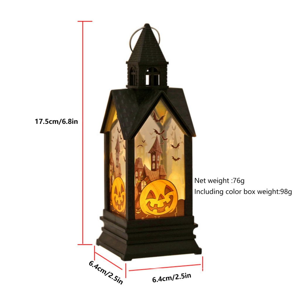4 Pack Halloween Lanterns Portable Orange Candle LED Halloween Lamp Lights, Spooky Skeleton Owl Bat Castle Flame Lights Decorative Hanging Lanterns for Indoor Outdoor Home Party Porch House Bar