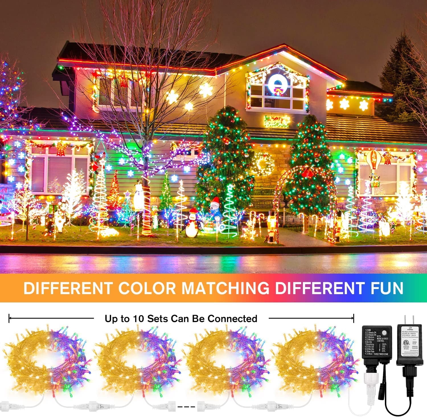 JMEXSUSS 33ft 100 LED White Christmas Lights, 8 Modes Connectable Clear Wire Twinkle Fairy String Lights Indoor, Plug-in Christmas String Lights Outdoor Waterproof for Christmas Wedding Party Tree