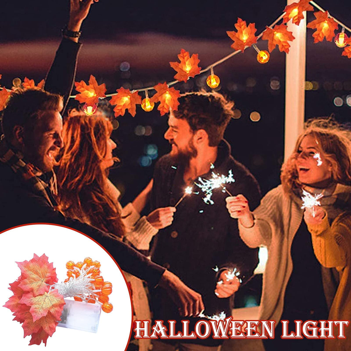 TETOU 19.6ft 40 Led Maple Leaf with Pumpkin Orange Lights Garland for Home Thanksgiving Decoration