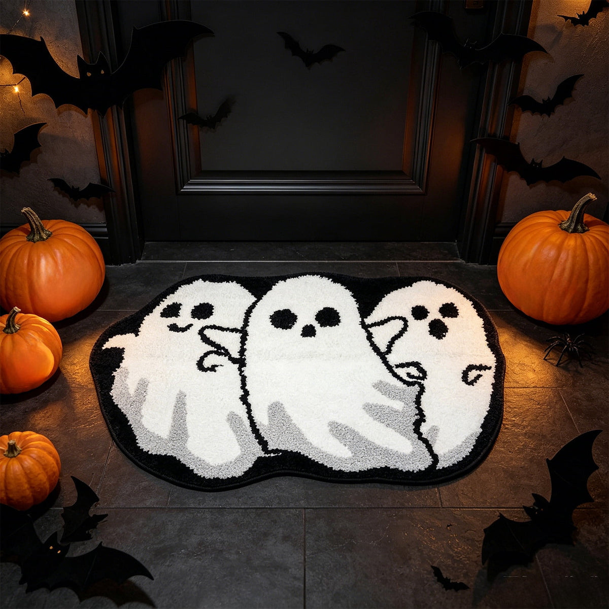 BingTong Cartoon Ghost Themed Fall Welcome Mat,Variety Spooky Adorable Ghost Shape Entryway Rug,Weather Resistant Low Profile Door Mat for Home Apartment Cafe Halloween Decoration Ghost F