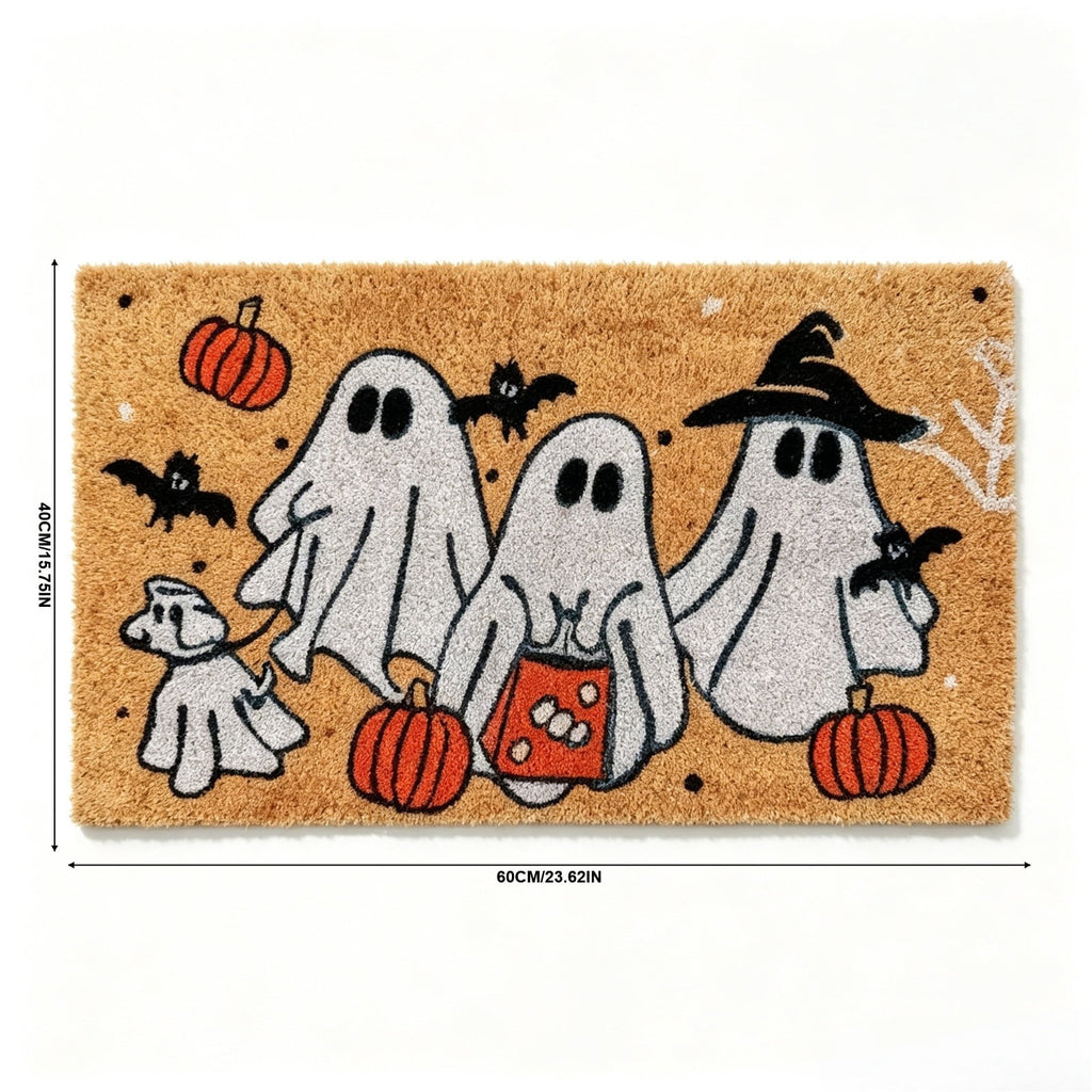 Lypsnake Patchwork Ghost Shaped Doormat,Vintage Stitched Fluffy Fabric Ghost Mat, Halloween Floor Carpet for Front Door Entrance Shower Room Fireplace Farmhouse Layout