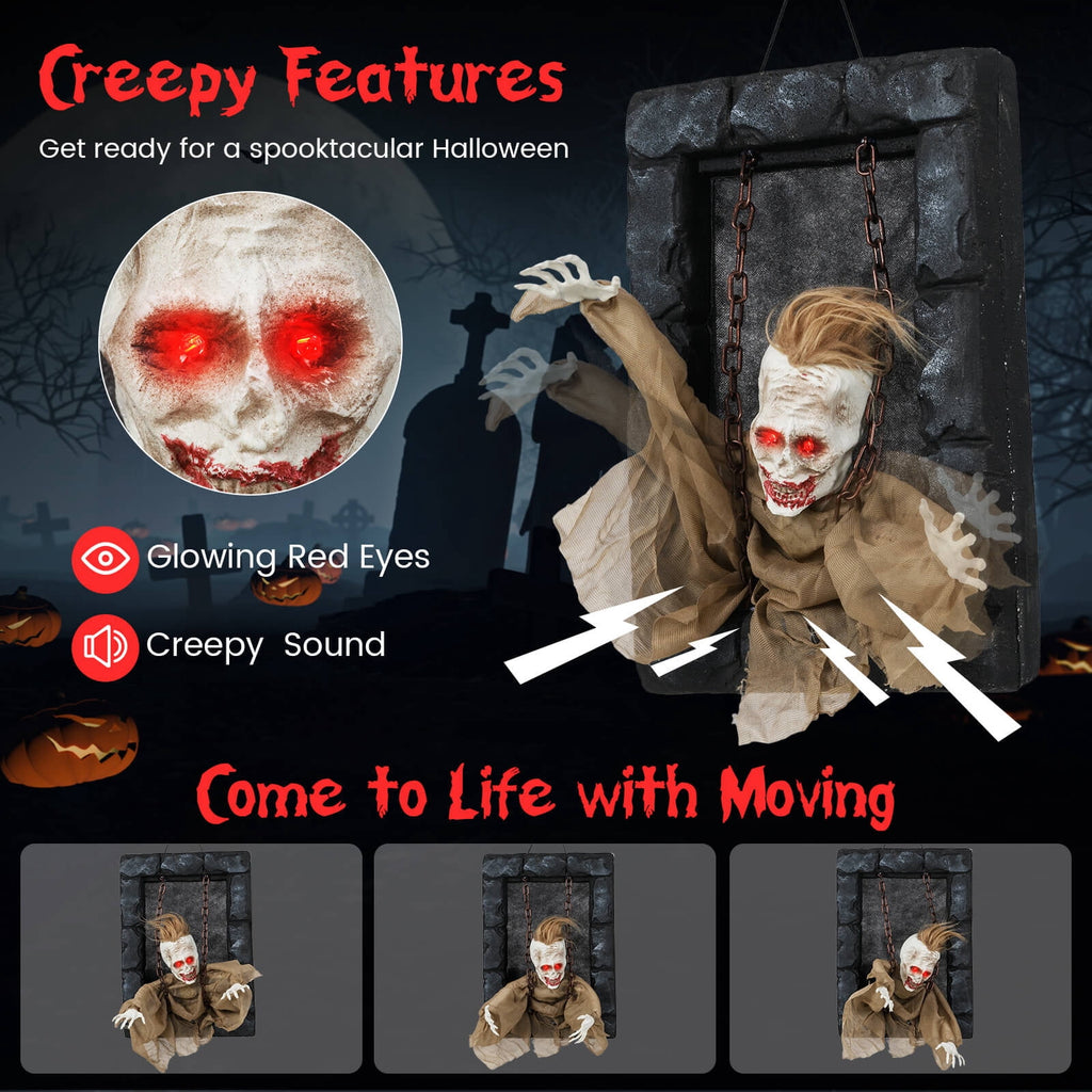 Costway Halloween Hanging Animated Zombie Prisoner Decoration Glowing Eye Indoor Outdoor