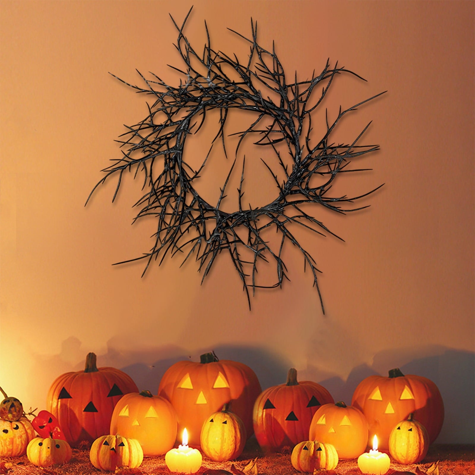 Boovnll Halloween Wreath, 18" Horror & Novelty Handmade Black Twig Glitter Bats Halloween Wreaths for Front Door Fireplace Wall Porch Party Decor, Halloween Decorations