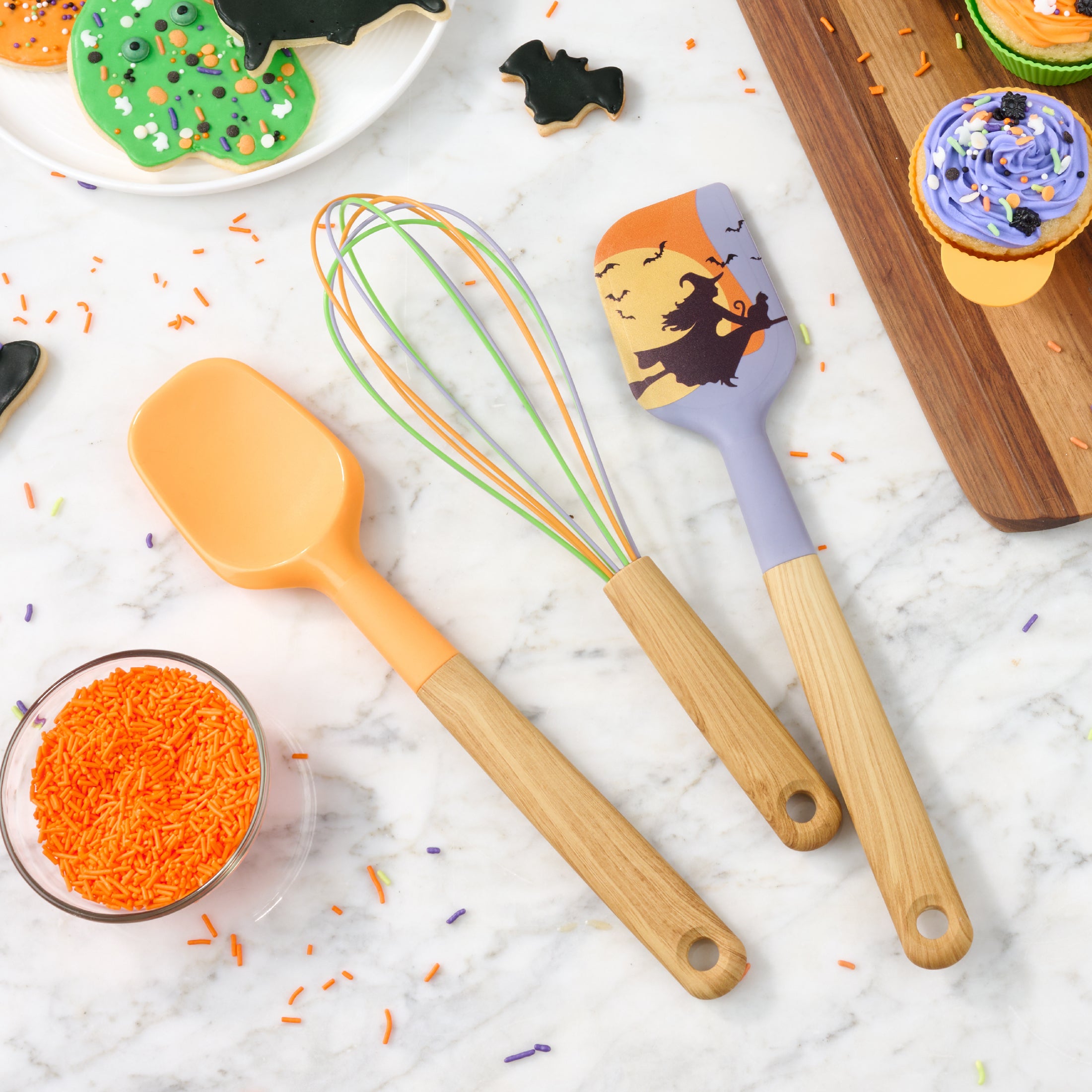 Way To Celebrate 3-Piece Baking Tool Set, Orange, Green, Purple