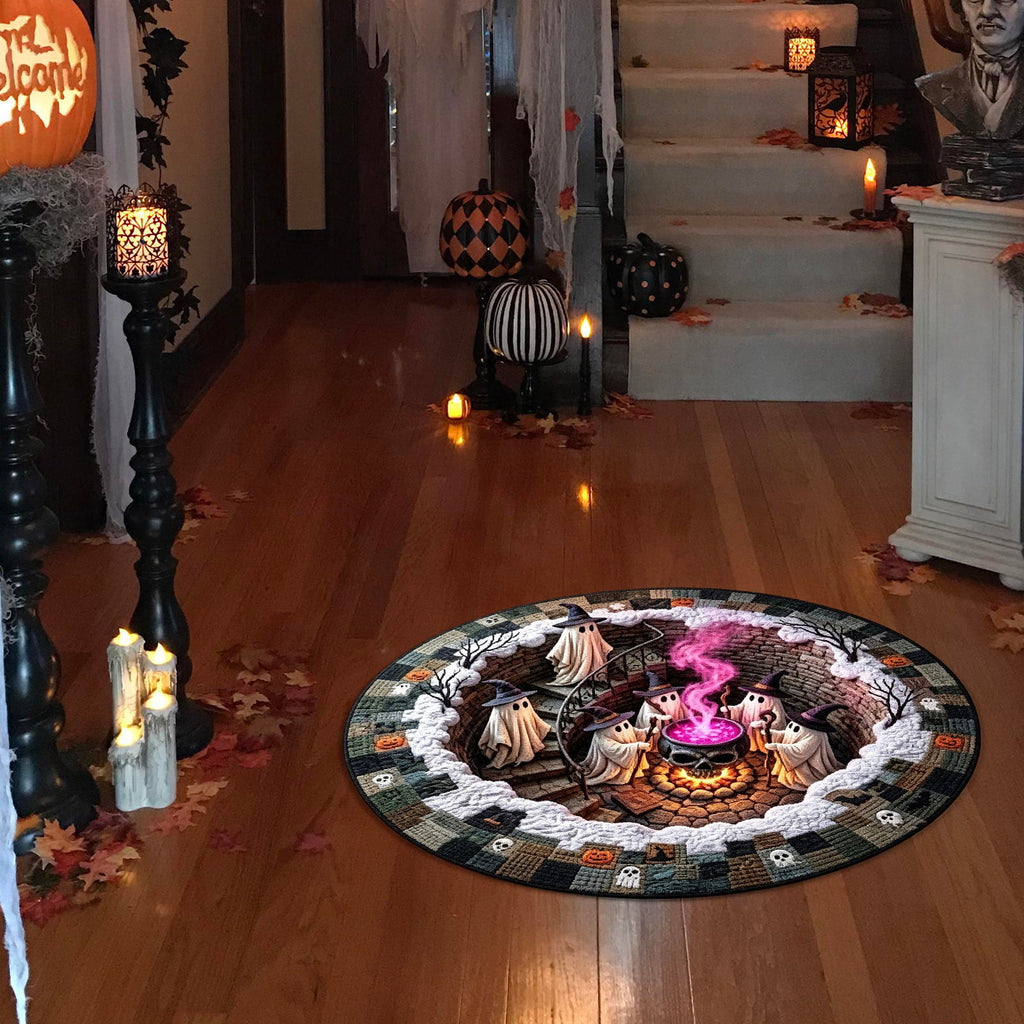 HHJZPR 3D Optical Illusion Halloween Round Rug, 23.6 Inch Spooky Pit Well Ghost Pumpkin Circular Floor Mat, Non Slip Halloween Indoor Front Door Decor Carpet