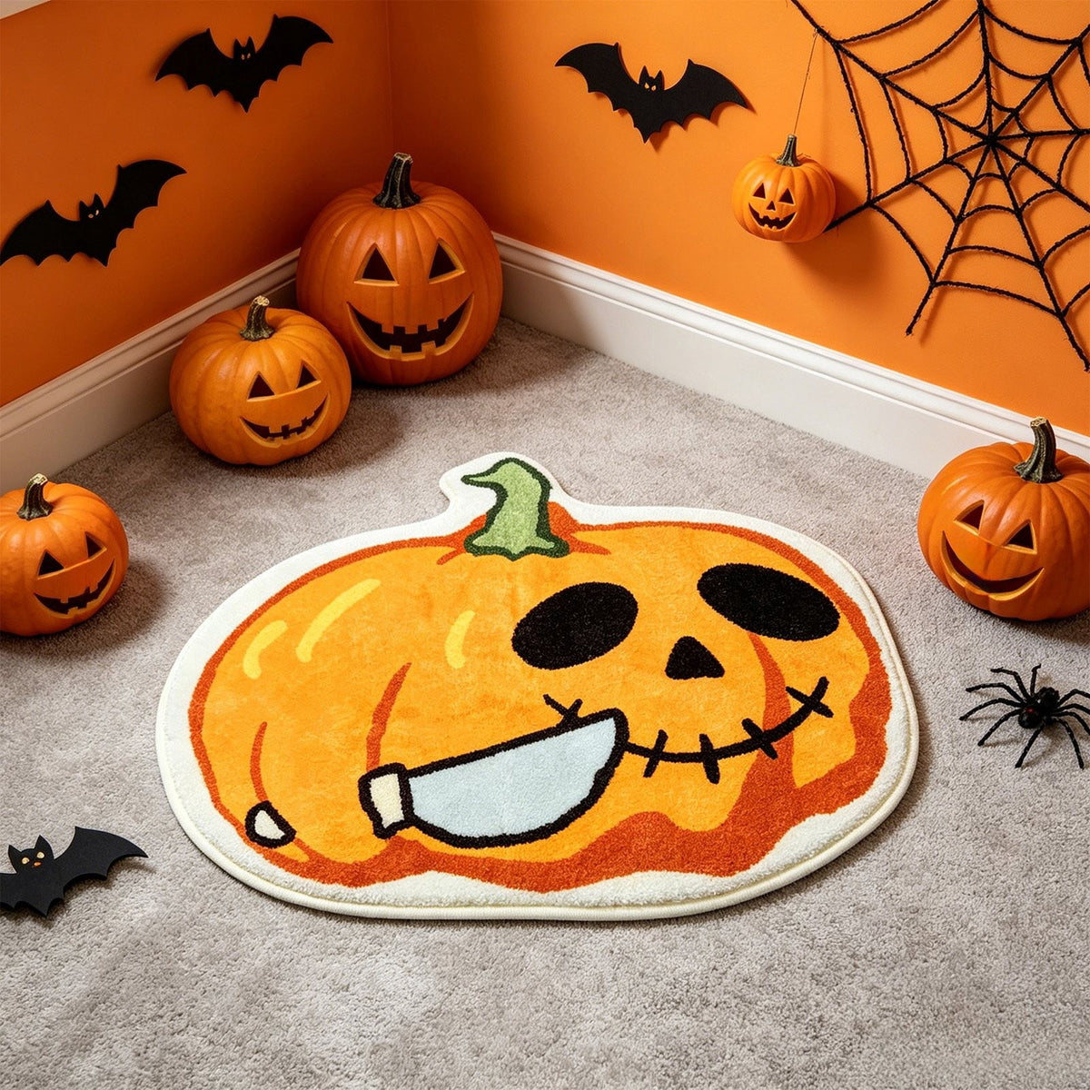 Halloween Fall Thanksgiving Bath Mat Ghost And Pumpkin Shaped Absorbent Non Slide Soft Doormat For Entryway Decor