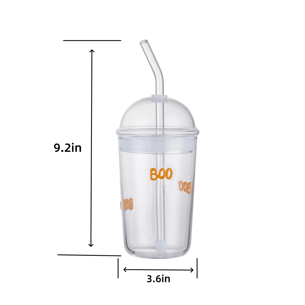 Way To Celebrate 16 oz Ghost Icon Clear Glass Sipper with Lid and Straw