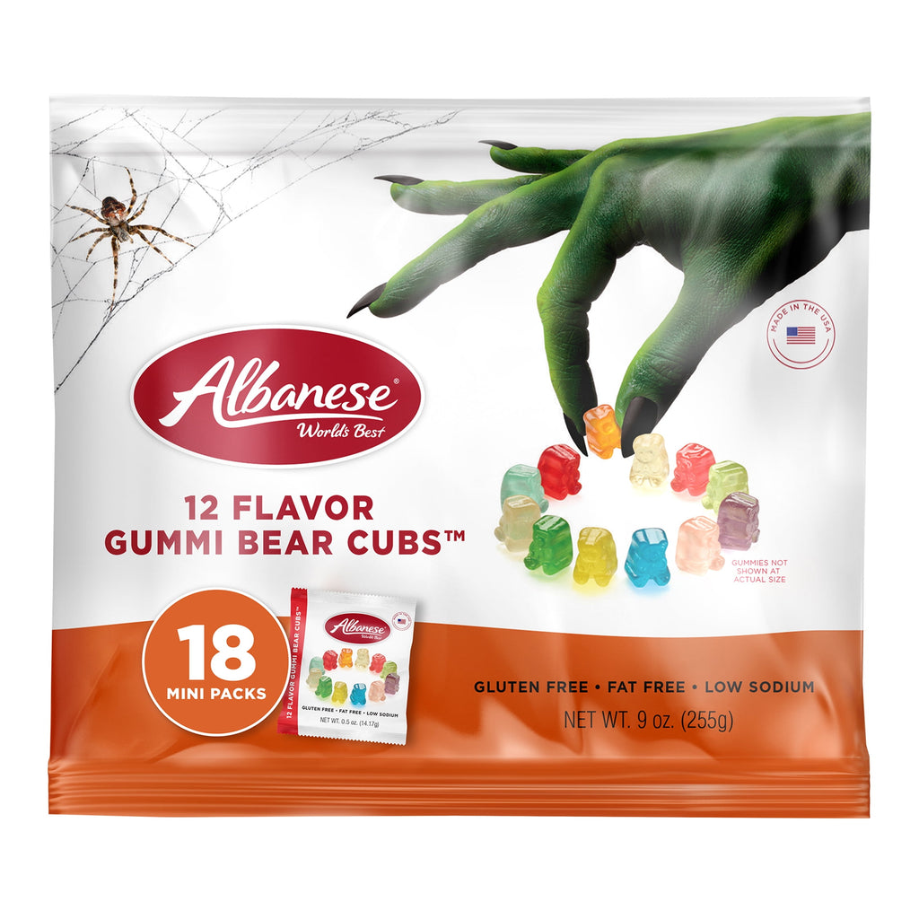 Albanese Halloween World's Best 12 Flavor Gummi Bear Cubs, 9 oz,18 Mini Packs, Gluten Free