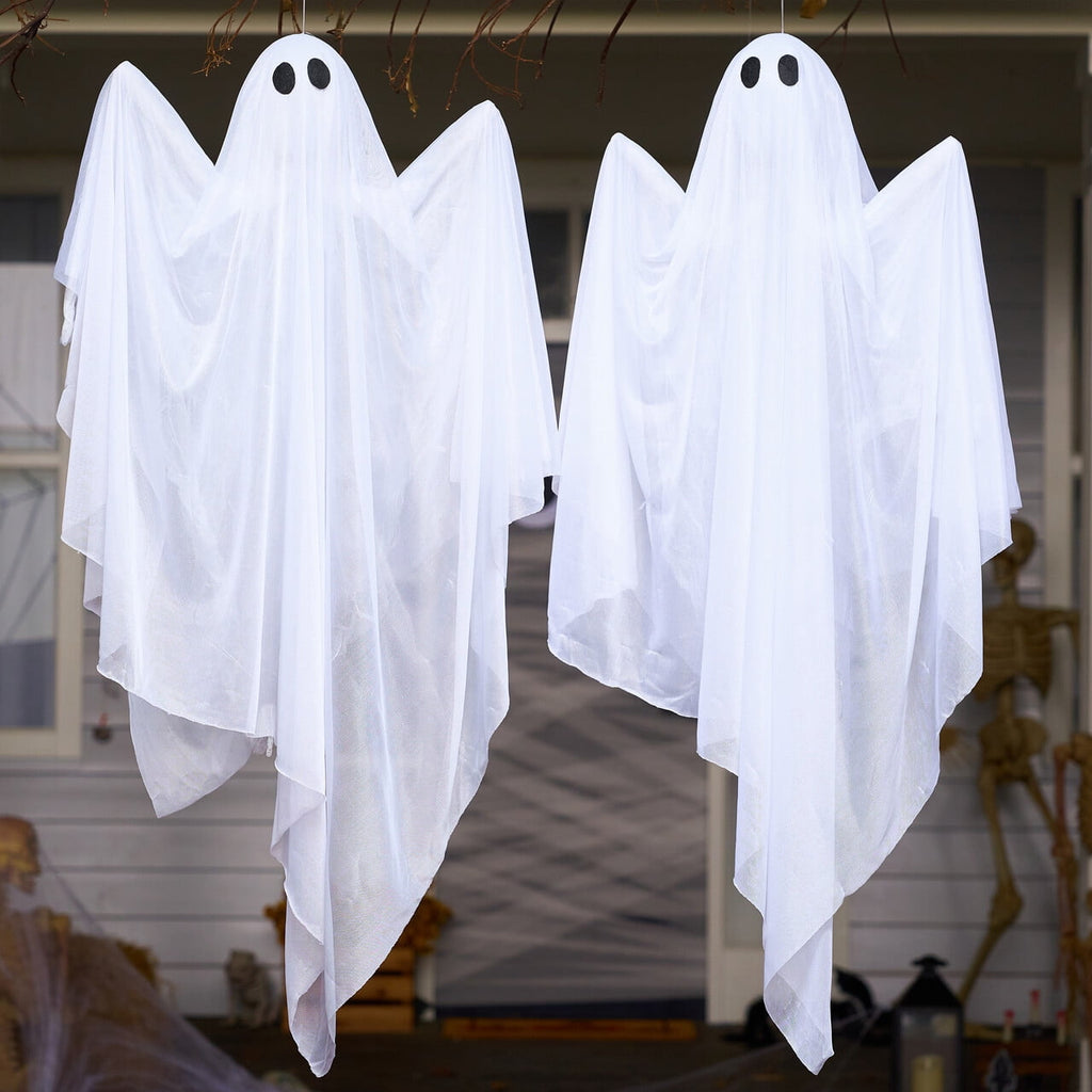 Joyfy 47inch Halloween Decorations Outdoor Hanging Ghost,Light up White Ghosts with Spooky Warm White LED Light,Halloween Outdoor Yard Porch Decorations,Haunted House Decorations