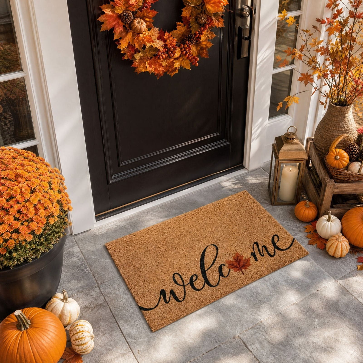 chaungfeng Welcome Fall Door Mat, Seasonal Pumpkin Decorative Doormat, Thick Non-Slip Rugs, for Indoor Outdoor Entrance Floor, Halloween Thanksgiving Decoration (23.6"X15.7")