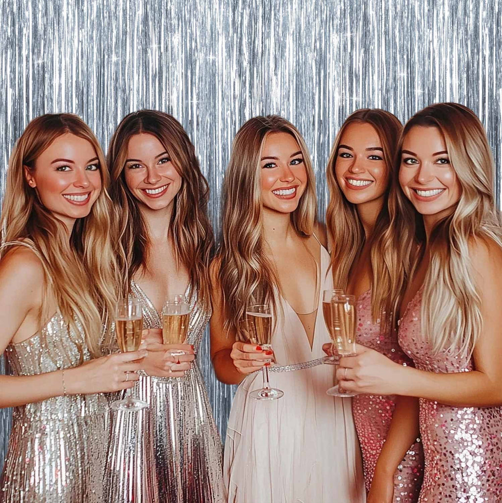 Sm:)e 2-Pack Light Bright Silver Foil Fringe Curtains for Events - Birthday, Wedding, Graduation, Christmas, Baby Shower, various festivals Decor Photo Booth Fun!
