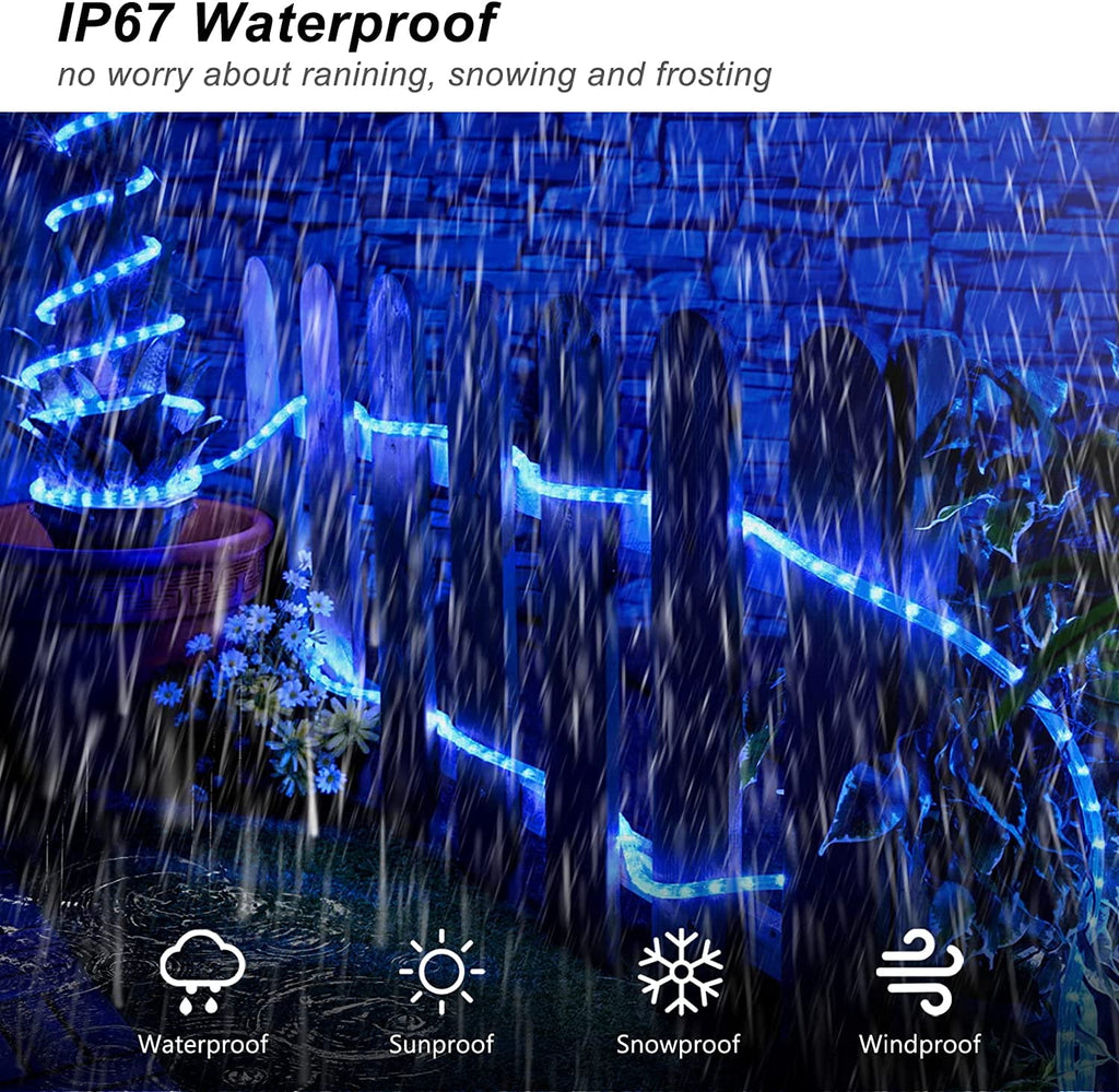 Christmas Tree Lights 23ft 50 LED Battery Operated Rope String Lights with 8 Modes Remote for Xmas Patio Home Garden Decorations, Blue