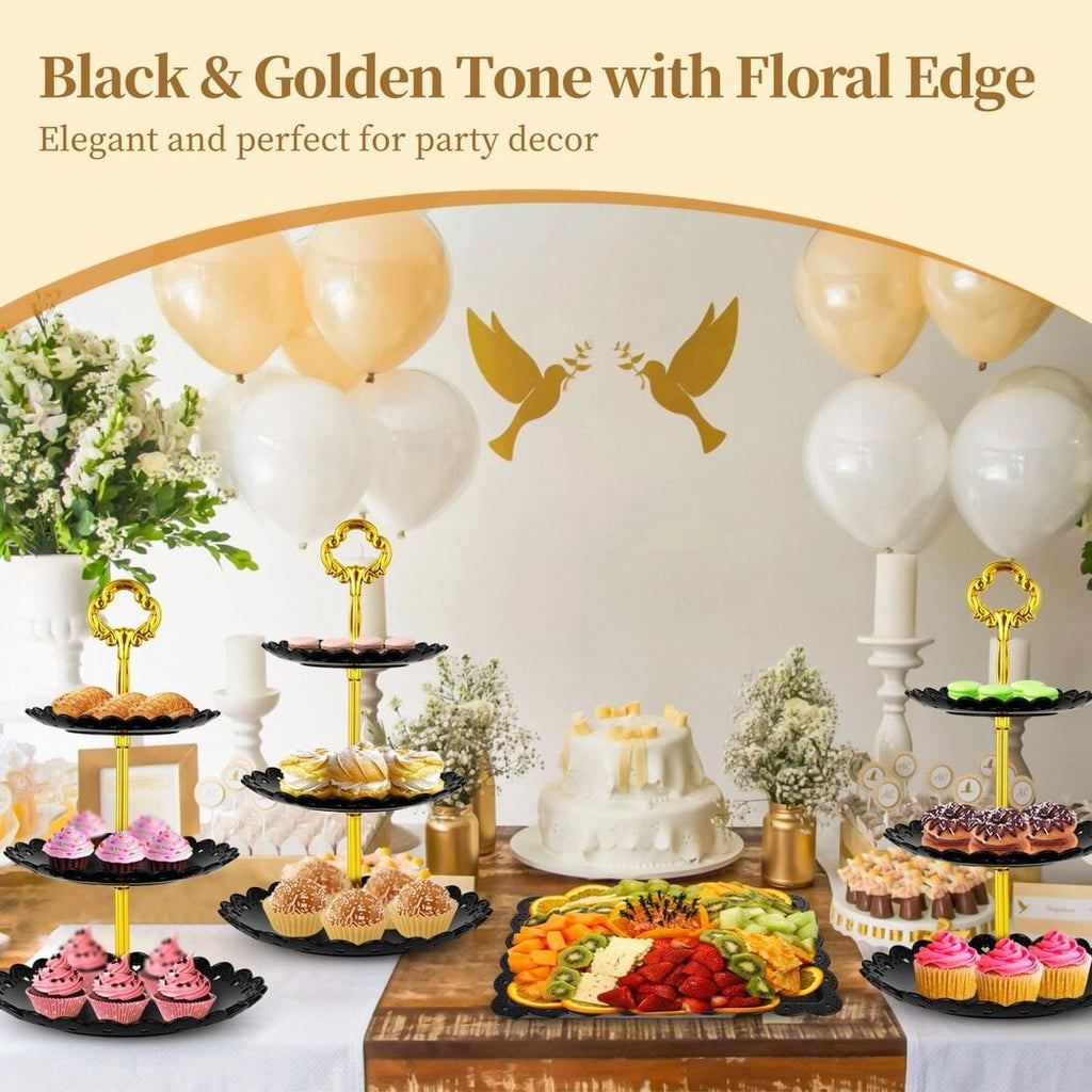 9 Pcs Dessert Table Display Set, 3 Pcs 3-Tiered Cupcake Stands & 6 Pcs Square Dessert Serving Trays, Elegant Cake Stands Fruit Trays for Birthday, Wedding, Tea Party, Halloween