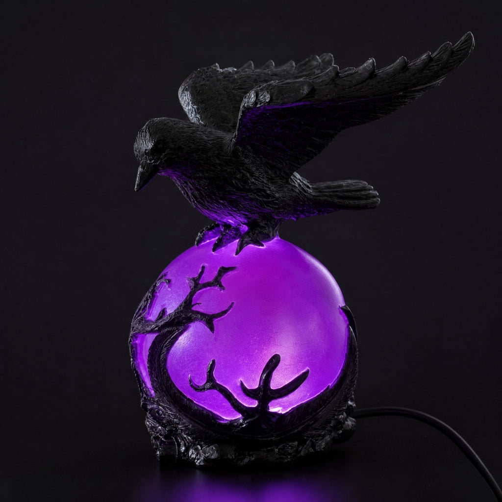 Gothic Mysterious Crow LED Light Luminous Sculpture, Resin Gothic Home Decor Accent, Raven Lamp for Halloween Gift, Bedroom Bedside, Living Room