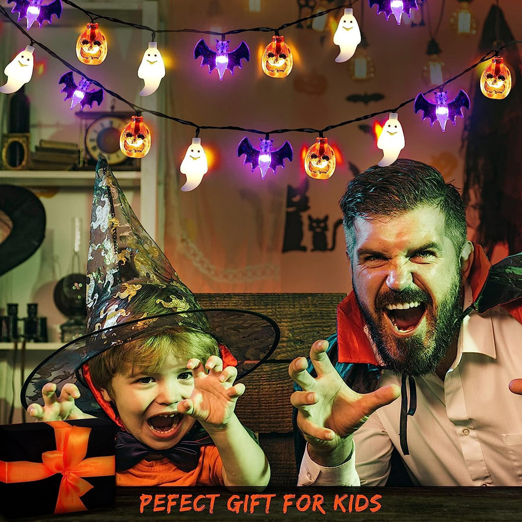 Halloween Lights, 20FT 30 LED Waterproof 3D Pumpkin Bat Ghost Battery Operated String Lights with Timer - 8 Lighting Modes Fairy Light for Window Indoor Outdoor Decor Halloween Party Decorations