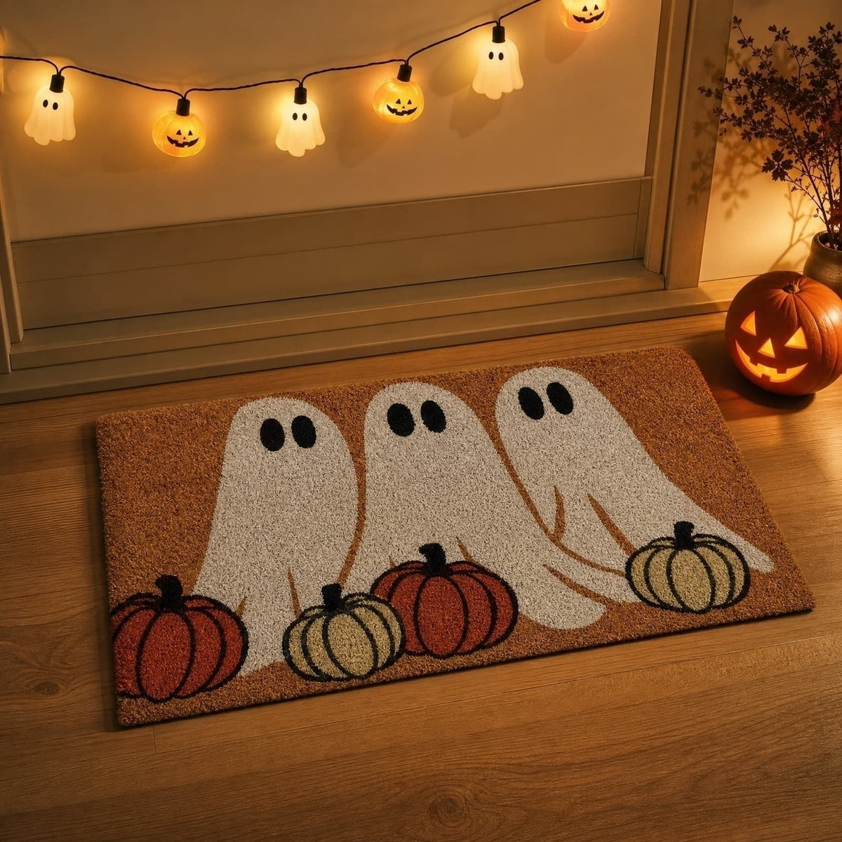 Miwamany Halloween Ghost and Pumpkin Doormat, Cute Fall Welcome Mat, Non-Slip Indoor Outdoor Floor Rug for Front Porch Entryway Holiday Decoration