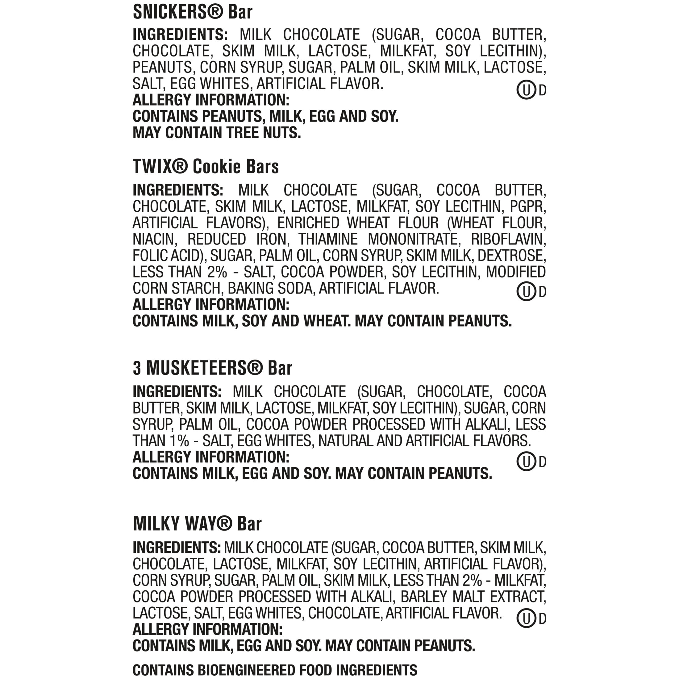 Snickers, Twix, Milky Way & 3 Musketeers Variety Pack Halloween Milk Chocolate Candy Bars -18 Count Box