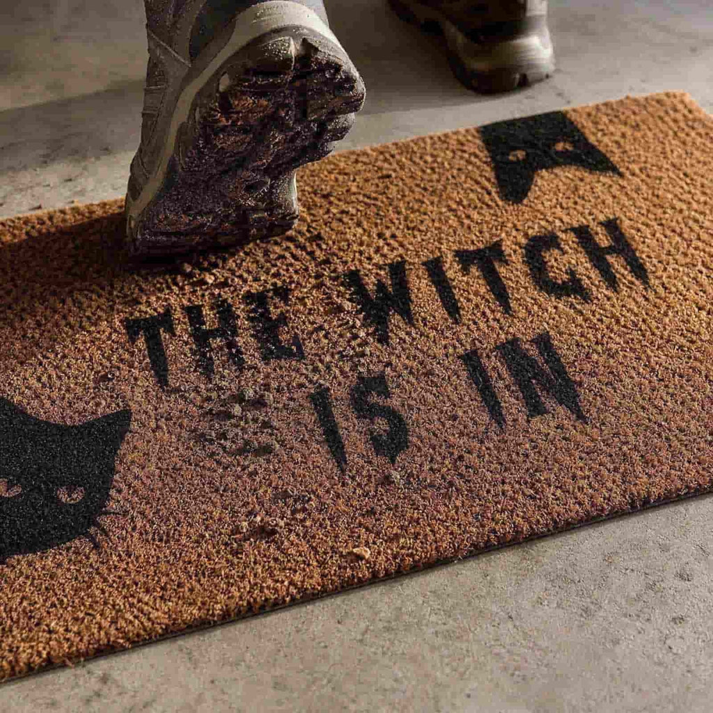 Halloween Black Cat Doormat Outdoor 23x15 Inch, Funny Welcome Mat | Non-Slip PVC Backing, No-bleed Stays Vibrant in Covered Outdoor Areas